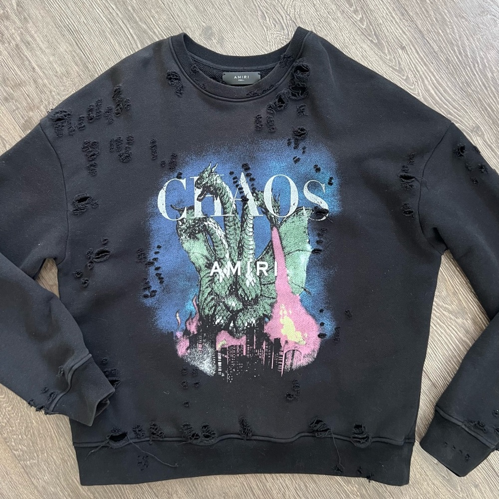 AMIRI. City Dragon “CHAOS” pullover sweatshirt, size small